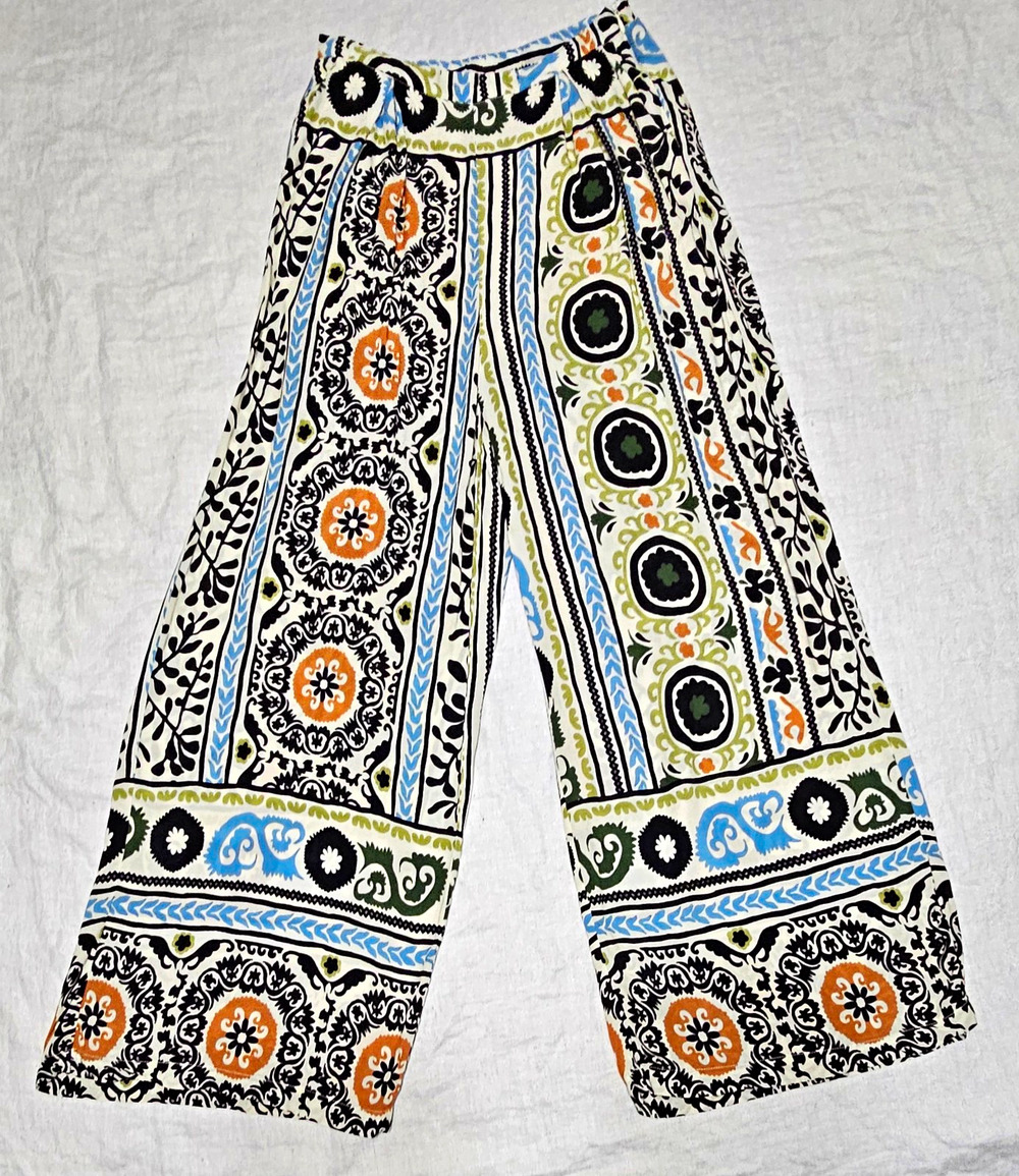 Lost + Wander Retro Medallion Wide Leg Pants Size M Boho Geometric Mixed Print